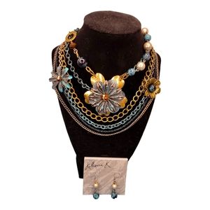 Kathryn K layered flower statement necklace and earrings